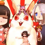  6+girls :3 animal_ears blue_eyes bunny_tail chibi closed_eyes crying food fruit hachimillion houraisan_kaguya inaba_tewi mandarin_orange mouse_ears multiple_girls nazrin rabbit rabbit_ears red_eyes reisen_udongein_inaba sketch tail tears toramaru_shou touhou yagokoro_eirin 