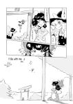  black_hair black_wings blonde_hair bored braid comic dress hakurei_reimu hat japanese_clothes kirisame_marisa long_hair miko monochrome multiple_girls newspaper non_(z-art) open_mouth shameimaru_aya short_hair smile touhou translation_request wings witch_hat 