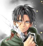  black_hair blood levi_(shingeki_no_kyojin) natsupa shingeki_no_kyojin short_hair solo sword weapon 