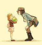  1boy 1girl backpack bag blush boots brown_eyes brown_hair budew calme_(pokemon) child hands_on_knees hat highres leaning_forward pokemon pokemon_(creature) pokemon_(game) pokemon_xy rough short_hair smile socks tears twintails uru-ri 