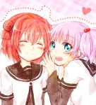  2girls ^_^ akaza_akari blush closed_eyes heart multiple_girls pink_hair redhead school_uniform serafuku smile yoshikawa_chinatsu yuru_yuri 