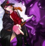  2boys black_hair blue_eyes gakuran jojo_no_kimyou_na_bouken kuujou_joutarou long_coat mpkxx multiple_boys pointing projected_inset school_uniform stand_(jojo) star_platinum 