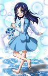  animal barefoot blue_eyes blue_hair dokidoki!_precure dress happy hishikawa_rikka long_hair water 