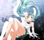  1girl anklet floating_hair gloves green_eyes green_hair hatsune_miku jewelry konoe_(vis9191) long_hair looking_at_viewer necklace skirt smile solo twintails vocaloid zoom_layer 
