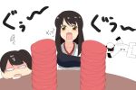  2girls admiral_(kantai_collection) akagi_(kantai_collection) brown_eyes brown_hair japanese_clothes kaga_(kantai_collection) kantai_collection mawaru_penguindrum multiple_girls open_mouth parody personification translated yabu_q 