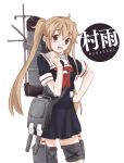  1girl blonde_hair blush brown_eyes kantai_collection murasame_(kantai_collection) neckerchief ozisun1103 pleated_skirt school_uniform serafuku short_sleeves skirt smile solo twintails 