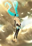  1girl aqua_hair bob_(biyonbiyon) closed_eyes detached_sleeves floating hatsune_miku headphones highres legs long_hair miku_append necktie official_art solo twintails very_long_hair vocaloid vocaloid_append 