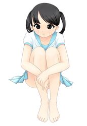  1girl barefoot black_eyes black_hair legs original short_hair simple_background sitting skirt solo white_background 