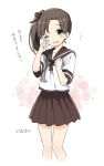  1girl ayanami_(kantai_collection) brown_hair green_eyes hair_ribbon heart kantai_collection kona_(canaria) long_hair open_mouth personification ponytail ribbon rubbing_eyes side_ponytail solo tears translated wink 