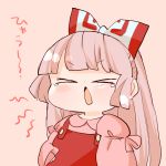  &gt;_&lt; 1girl baby bow dress fujiwara_no_mokou hair_bow komaku_juushoku long_hair red_dress shirt solo touhou yawning younger 