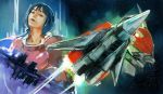  1girl armor arrow_flash blue_eyes blue_hair bob_cut chameleon_erx-75 head looking_at_viewer mecha pilot pilot_suit realistic robot science_fiction space space_craft spacesuit star_(sky) starfighter zana_keene 