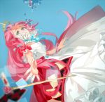  1girl air_bubble alice_in_wonderland alternate_costume asphyxiation bubble card cosplay crown dress drowning highres long_hair megurine_luka open_mouth pink_hair pixiv_manga_sample princess queen_of_hearts queen_of_hearts_(cosplay) reflection solo staff underwater vocaloid water water_surface weapon wet wet_clothes xiayu93 