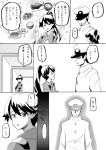  1boy 1girl admiral_(kantai_collection) comic houshou_(kantai_collection) japanese_clothes kantai_collection monochrome naval_uniform ponytail translated 