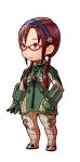  1girl achako_(badendo) blue_eyes brown_hair chibi glasses hairband highres long_hair makinami_mari_illustrious neon_genesis_evangelion no_nose plugsuit rebuild_of_evangelion red-framed_glasses simple_background smile solo twintails white_background 