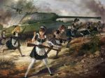  6+girls black_hair black_legwear gun hjl long_hair maid maid_headdress military military_vehicle multiple_girls original rifle tank thigh-highs vehicle weapon white_legwear 