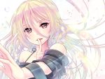  1girl bare_shoulders blonde_hair ia_(vocaloid) long_hair looking_at_viewer off_shoulder red_eyes shushing solo vocaloid yami_(m31) 