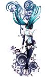  1girl back barefoot detached_sleeves floating green_hair hatsune_miku headphones highres legs long_hair miku_append multicolored_hair necktie official_art solo torigoe_takumi twintails very_long_hair vocaloid vocaloid_append white_background 