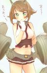  1girl blush breasts brown_hair character_request gloves green_eyes highres kantai_collection looking_at_viewer navel short_hair solo you-1110 
