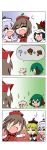  4koma 6+girls absurdres animal_ears black_hair blonde_hair brown_hair chibi closed_eyes comic flying_sweatdrops green_hair hachimakirin hat highres kasodani_kyouko lily_white lunasa_prismriver lyrica_prismriver merlin_prismriver multiple_girls murasa_minamitsu mushroom open_mouth sailor_hat siblings silent_comic silver_hair sisters smile sparkle sweat sweatdrop touhou 