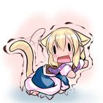  1girl animal_ears blonde_hair chibi hoshizuki_(seigetsu) kemonomimi_mode leaning_forward minigirl mizuhashi_parsee open_mouth outstretched_arms puru-see solo squatting tail tail_wagging touhou 