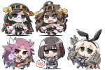  5girls adjusting_glasses akaneya black_hair black_legwear blonde_hair brown_eyes brown_hair chibi glasses haguro_(kantai_collection) japanese_clothes jun&#039;you_(kantai_collection) kantai_collection kirishima_(kantai_collection) kongou_(kantai_collection) multiple_girls nontraditional_miko pantyhose personification pleated_skirt purple_hair rensouhou-chan ribbon_trim school_uniform serafuku shimakaze_(kantai_collection) skirt spoken_blush thighhighs violet_eyes white_background 