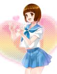  1girl brown_eyes brown_hair kill_la_kill maha_(hyukyu6) mankanshoku_mako open_mouth school_uniform serafuku short_hair skirt smile solo 