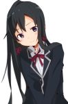  1girl black_hair blush long_hair looking_at_viewer sachou school_uniform simple_background smile solo v_arms very_long_hair white_background yahari_ore_no_seishun_lovecome_wa_machigatteiru. yukinoshita_yukino 