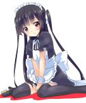  1girl :t black_hair black_legwear blush hime_cut if_they_mated k-on! maid maid_headdress original pout red_eyes sitting solo tamaran tears thighhighs twintails v_arms wariza white_background wrist_cuffs 