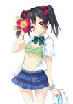  1girl black_hair camisole juke love_live!_school_idol_project open_clothes open_shirt red_eyes school_uniform short_twintails skirt solo twintails yazawa_nico 
