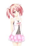  1girl absurdres bow catstudioinc_(punepuni) hair_ornament highres original pink_eyes pink_hair pink_skirt short_hair simple_background solo tank_top twintails vest white_background 