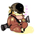  1boy candy chibi heart helmet lollichop lollipop lowres male rocket_launcher rough simple_background sitting solo t8909 team_fortress_2 the_soldier weapon white_background 