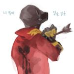  arrow from_behind gas_mask gloves heart korean lowres solo t8909 team_fortress_2 tears the_pyro translation_request white_background 