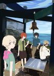  4boys akira_agarkar_yamada bell belt bird black_hair blonde_hair blue_sky bow capri_pants cargo_shorts cellphone dark_skin dress_shirt duck glasses haru_(tsuritama) holding hood leaning_back looking_at_viewer looking_over_shoulder male messy_hair multiple_boys necktie ocean pants_rolled_up phone pink_eyes plant polka_dot polo_shirt profile rope sanada_yuki shirt shoes shorts sitting sky smile sneakers standing t-shirt tapioka temk tsuritama turban usami_natsuki 