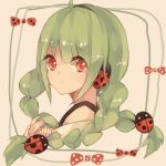  1girl earmuffs green_hair hatsune_miku ladybug lemon_honey1013 red_eyes solo twintails vocaloid 
