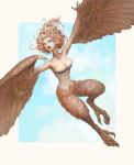  breasts brown_hair cleavage douzen harpy highres monster_girl wings 