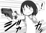  ! 1girl beretta_nano blush gun minipat monochrome motion_lines nichijou pistol school_uniform serafuku shinonome_nano solo trigger_discipline weapon 