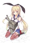  1girl blonde_hair elbow_gloves gloves highres kantai_collection long_hair personification rensouhou-chan shimakaze_(kantai_collection) striped striped_legwear thighhighs yuui_hutabakirage 