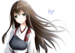  1girl aa_(sin2324) akagi_(kantai_collection) brown_eyes brown_hair butterfly japanese_clothes kantai_collection long_hair looking_at_viewer muneate white_background 