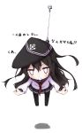  1girl akatsuki_(kantai_collection) blush chibi frown hanging itituki kantai_collection long_hair outstretched_arms pantyhose personification pleated_skirt school_uniform serafuku skirt solo translation_request vulcan_salute white_background 