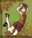  1girl alternate_costume blue_eyes blue_hair cabbie_hat casual hat kabane_(follabi) looking_back mahou_shoujo_madoka_magica miki_sayaka short_hair shorts solo sweater_vest 