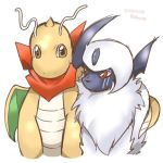  absol dragon_wings dragonite lowres neckerchief no_humans pokemon rebecca_(keinelove) red_eyes wings yellow_eyes 