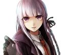  1girl braid dangan_ronpa gloves kirigiri_kyouko long_hair necktie purple_hair ribbon school_uniform smile solo veryberry00 violet_eyes 