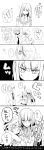  1boy 2girls absurdres blush comic glasses highres jealous kill_la_kill kiryuuin_satsuki matoi_ryuuko messy_hair mikisugi_aikurou monochrome multiple_girls necktie sword translation_request urakata_hajime weapon 