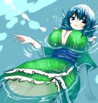  1girl aqua_hair breasts floating frills han_(jackpot) in_water japanese_clothes kimono solo touhou wakasagihime 