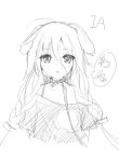  1girl animal_ears blush bust collar ia_(vocaloid) leash long_hair looking_at_viewer monochrome peko simple_background sketch solo vocaloid white_background 