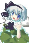  1girl blue_eyes bob_cut hair_ribbon hitodama hizaka konpaku_youmu konpaku_youmu_(ghost) ribbon short_hair silver_hair solo touhou 