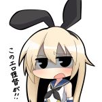  1girl blonde_hair bow chibi commentary elbow_gloves gloves hair_bow kantai_collection personification school_uniform serafuku shaded_face shimakaze_(kantai_collection) solo translated twumi 