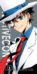  1boy blue_eyes brown_hair hat kaitou_kid magic_kaito mca_(dessert_candy) necktie short_hair smile 
