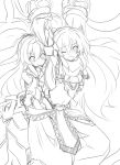  blush long_hair monochrome open_mouth phantasy_star phantasy_star_online_2 restrained sketch smile yu-ves 