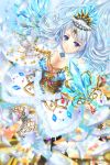  1girl a.yuuki blue_eyes breasts cleavage crystal large_breasts original seiken_orochi_chronicle silver_hair solo staff 